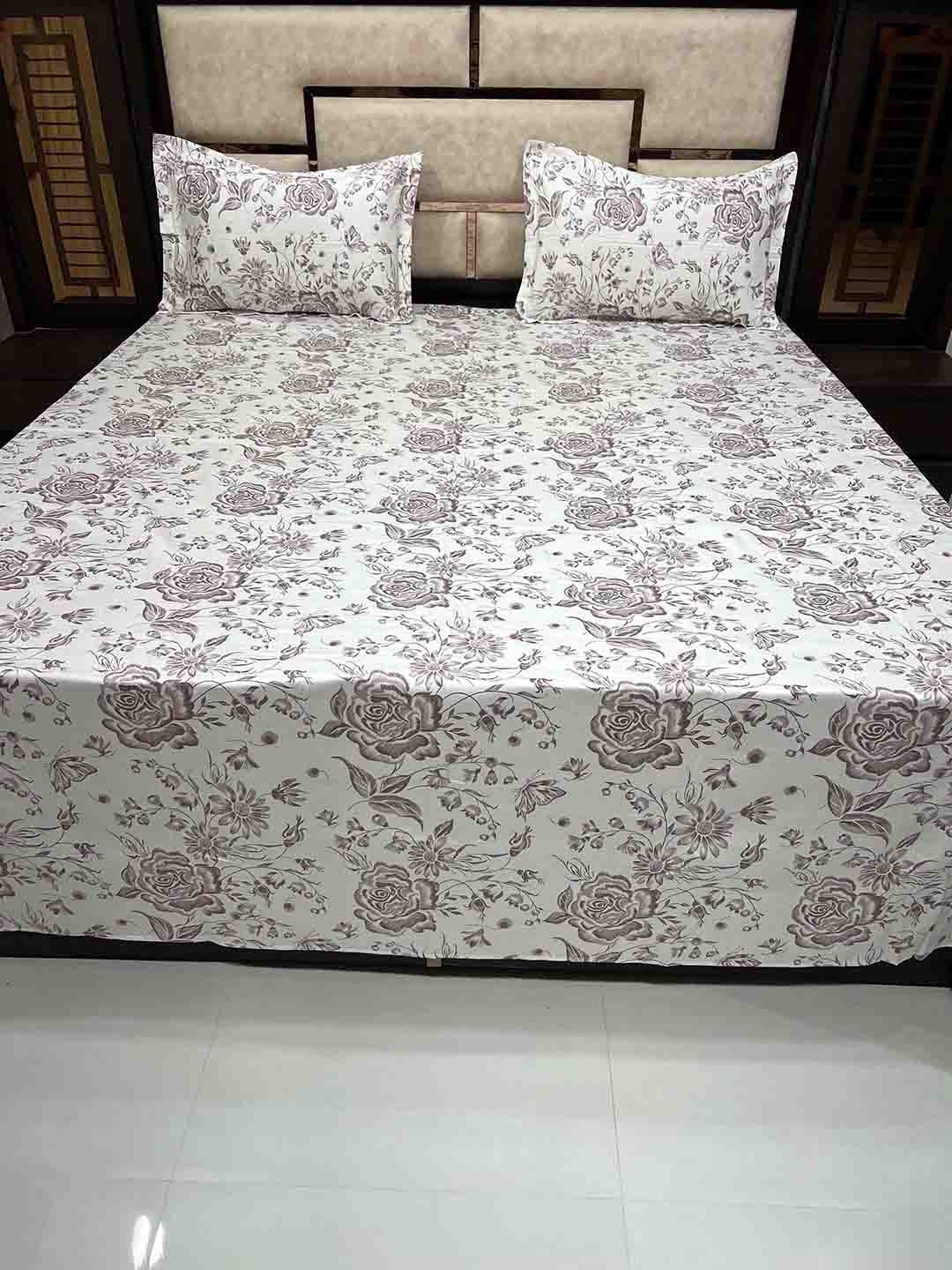 

Pure Decor Purple & White Floral 400 TC King Bedsheet with 2 Pillow Covers