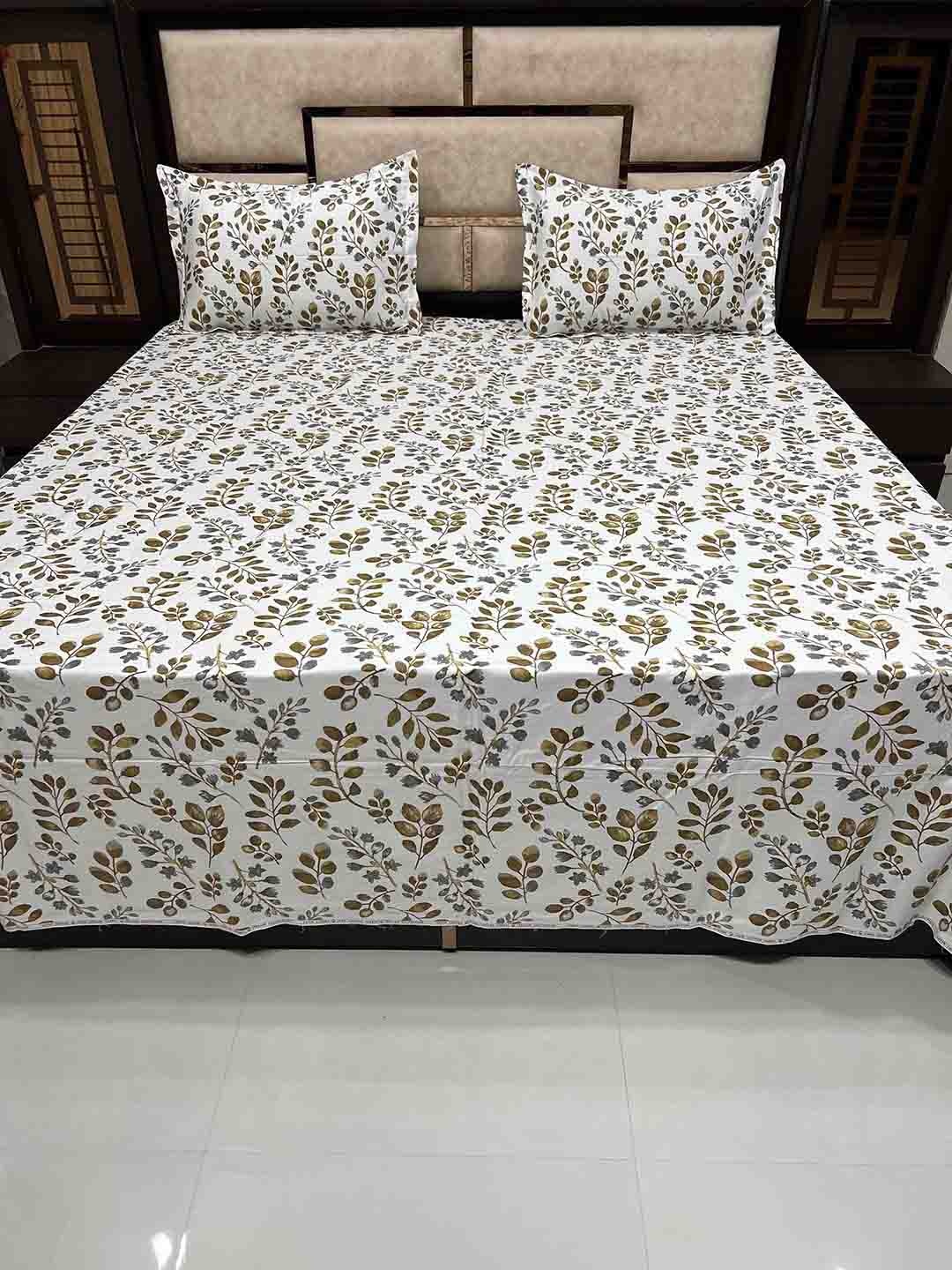 

Pure Decor Brown & White Printed 400 TC King Pure Cotton Bedsheet with 2 Pillow Covers