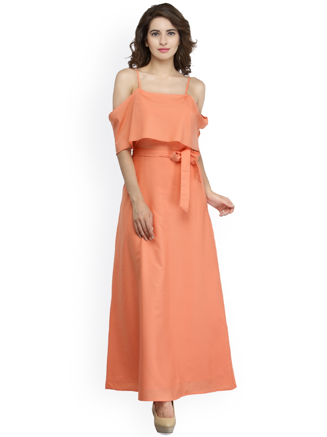 

Zastraa Women Peach-Coloured Solid Maxi Dress