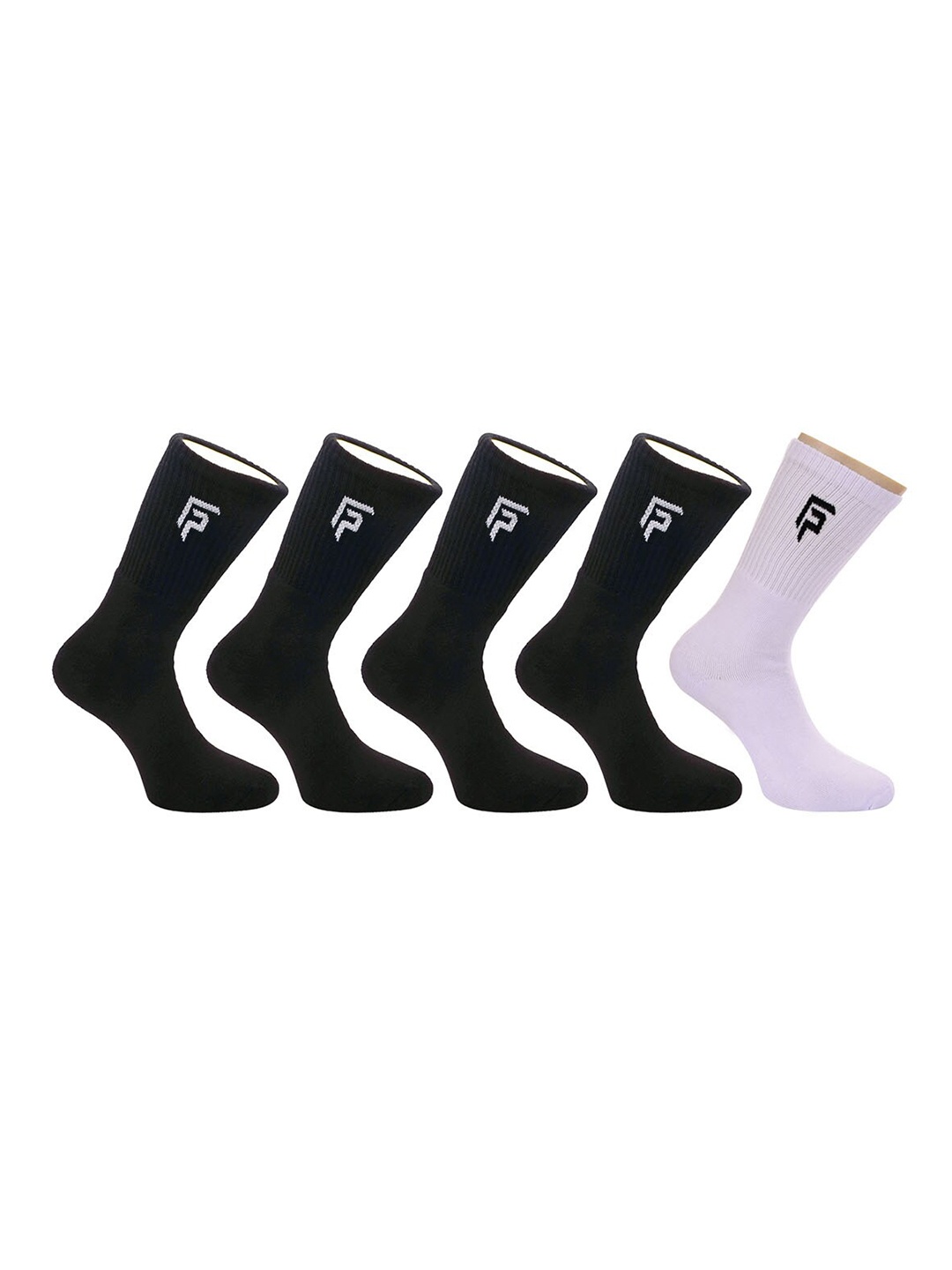 

FOOTPRINT Men 5 Pairs Anti Odour Organic Cotton Calf-Length Solid Bamboo Sports Terry Socks, Black