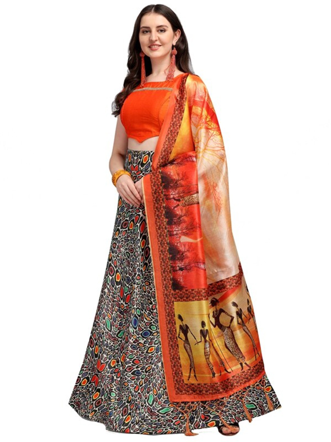 

LOOKFIELD Red & Black Semi-Stitched Lehenga & Unstitched Blouse With Dupatta