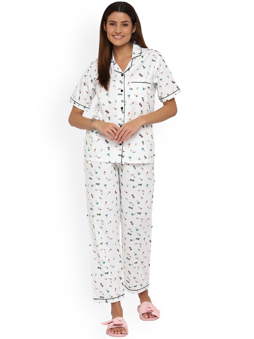 

shopbloom Women White Printed Night suit