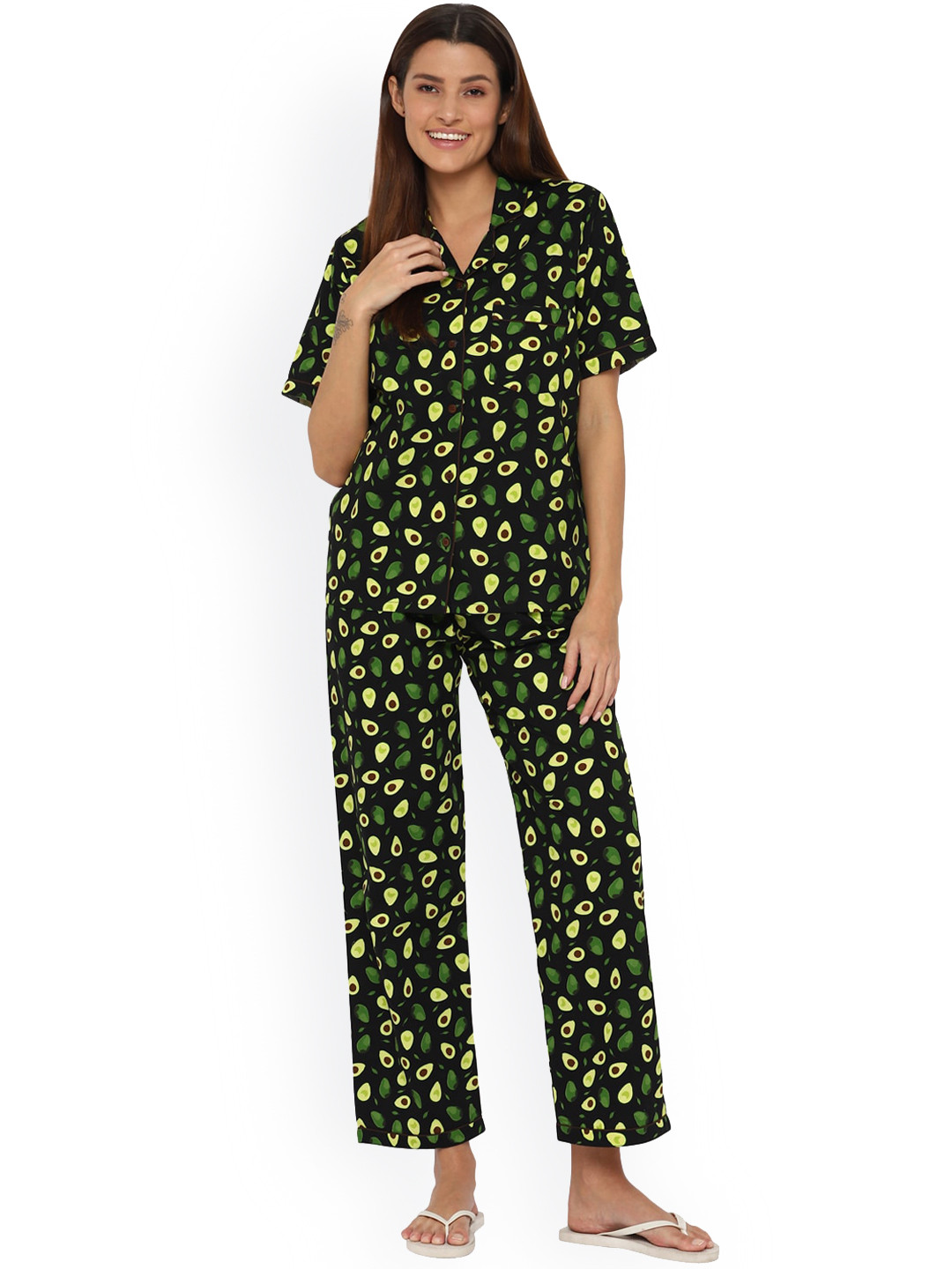 

shopbloom Women Green & Yellow Printed Night suit