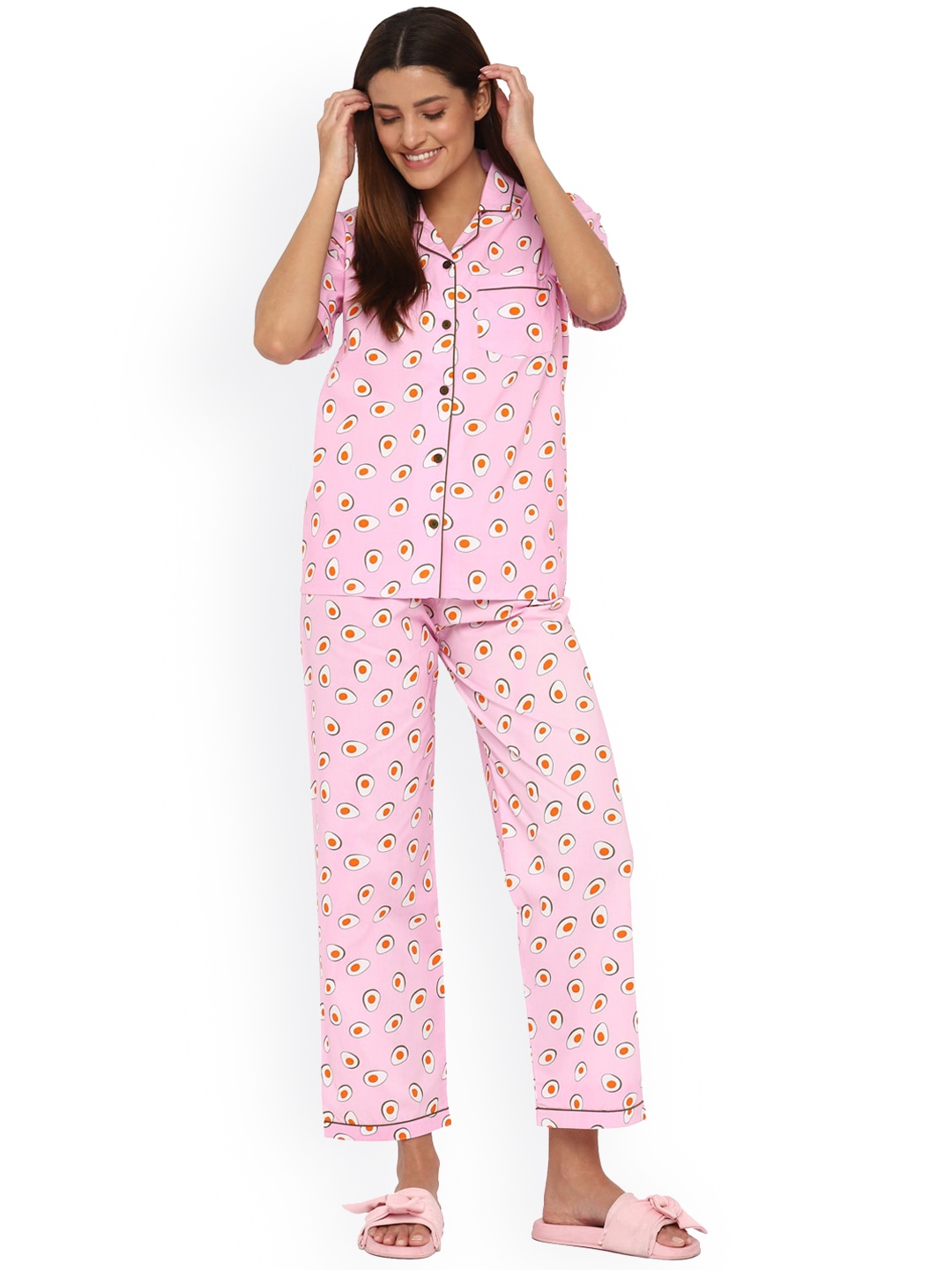 

shopbloom Women Pink & White Printed Pure Cotton Night suit