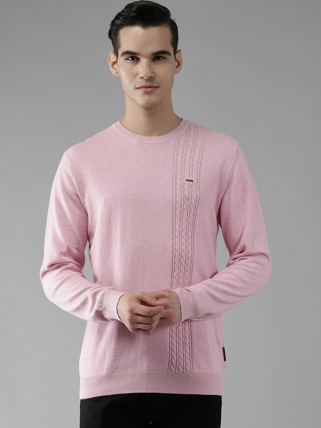 

Van Heusen Men Pink Pure Cotton Cable Knit Pullover