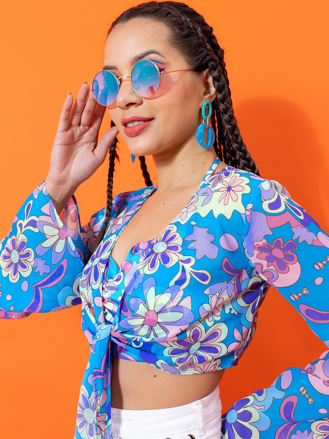 

Stylecast X Hersheinbox Floral Print Halter Neck Crop Top With Shrug, Blue