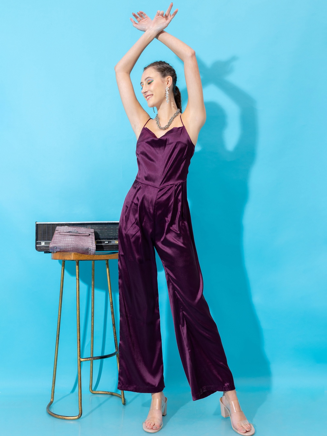 

Stylecast X Hersheinbox Satin Finish Solid Jumpsuit, Purple
