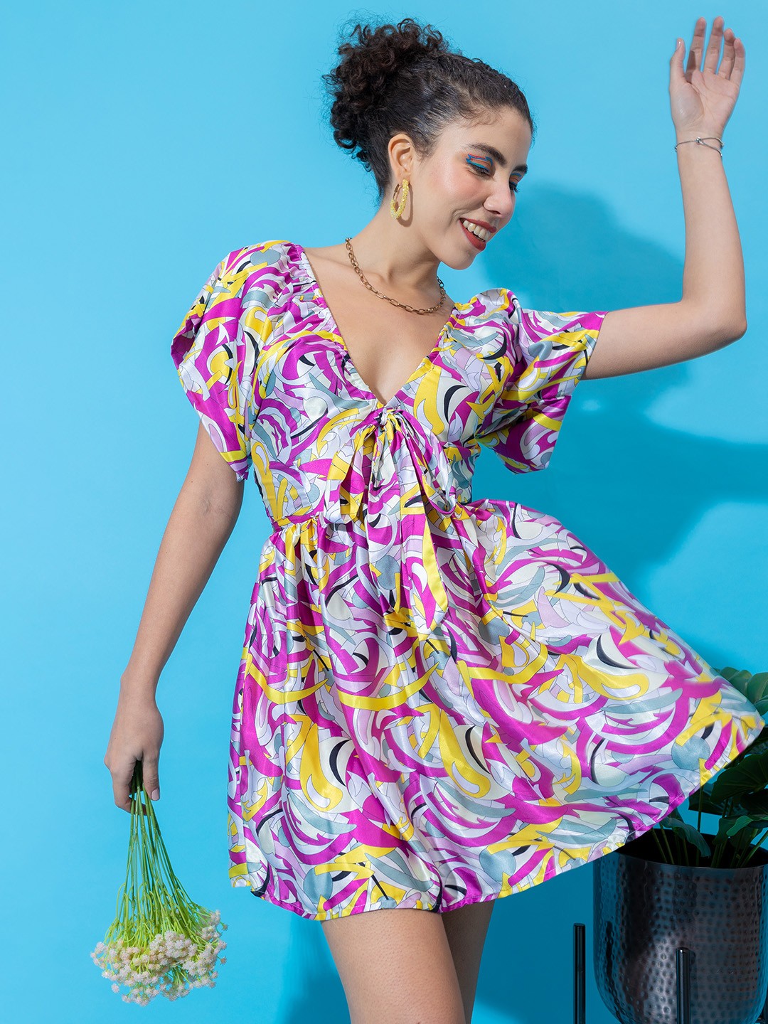 

Stylecast X Hersheinbox Satin Fit & Flared Mini Dress, Multi