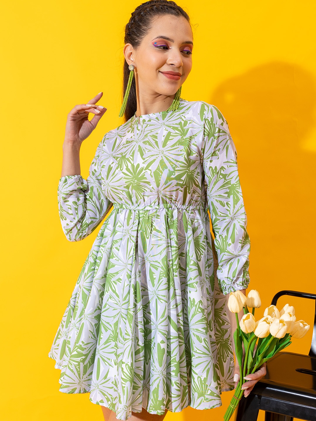 

Stylecast X Hersheinbox Floral Fit & Flare Dress With Gathered Details, Green
