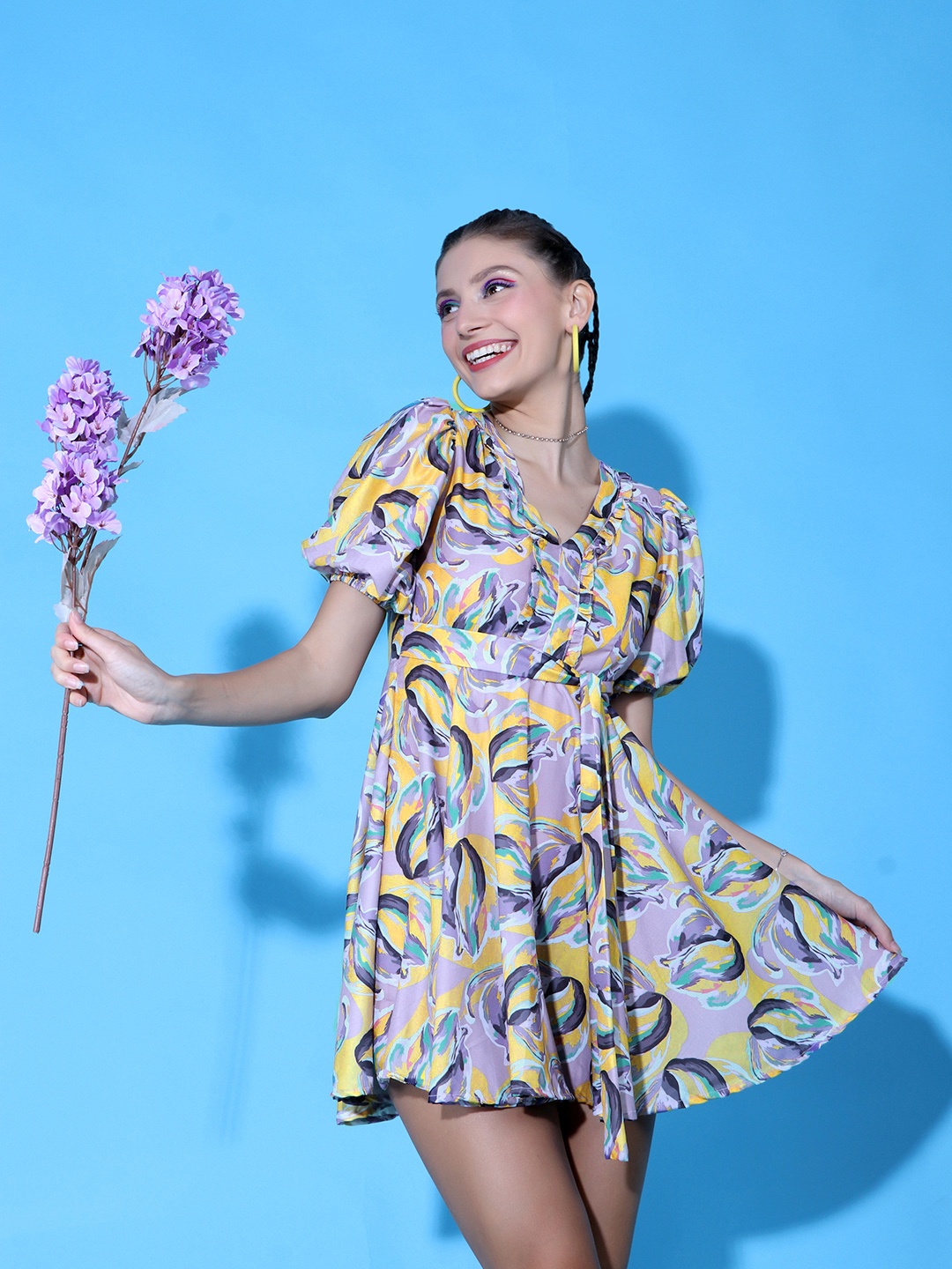 

Stylecast X Hersheinbox Printed V-Neck Ruffled Mini Dress, Lavender