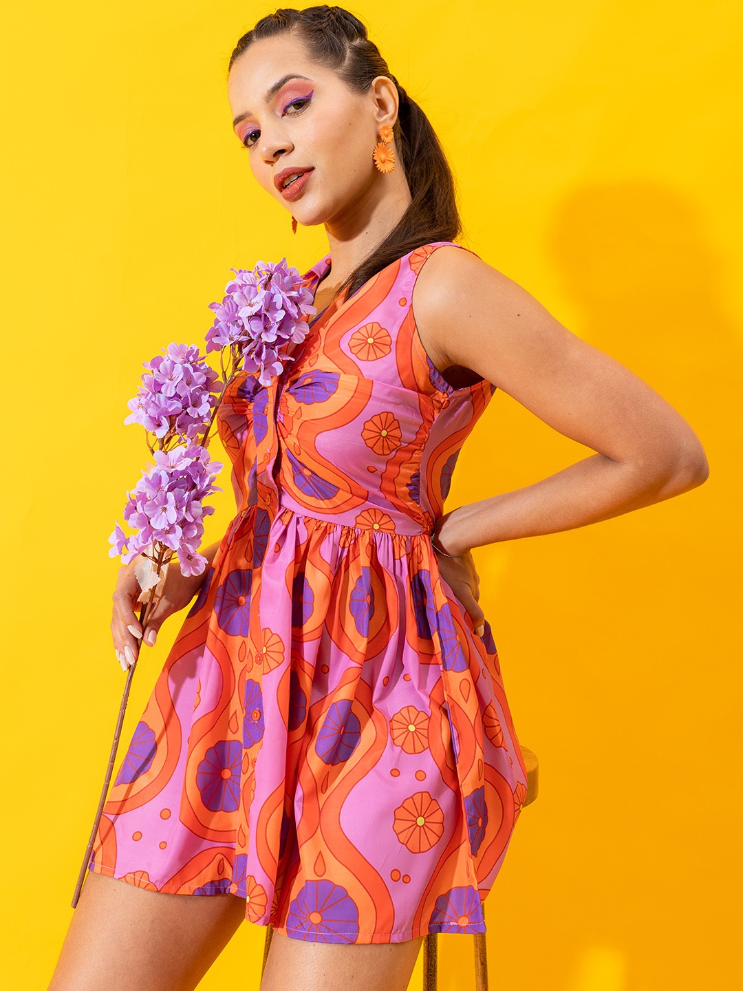 

Stylecast X Hersheinbox Floral Printed Sleeveless Crepe Shirt Mini Dress, Pink