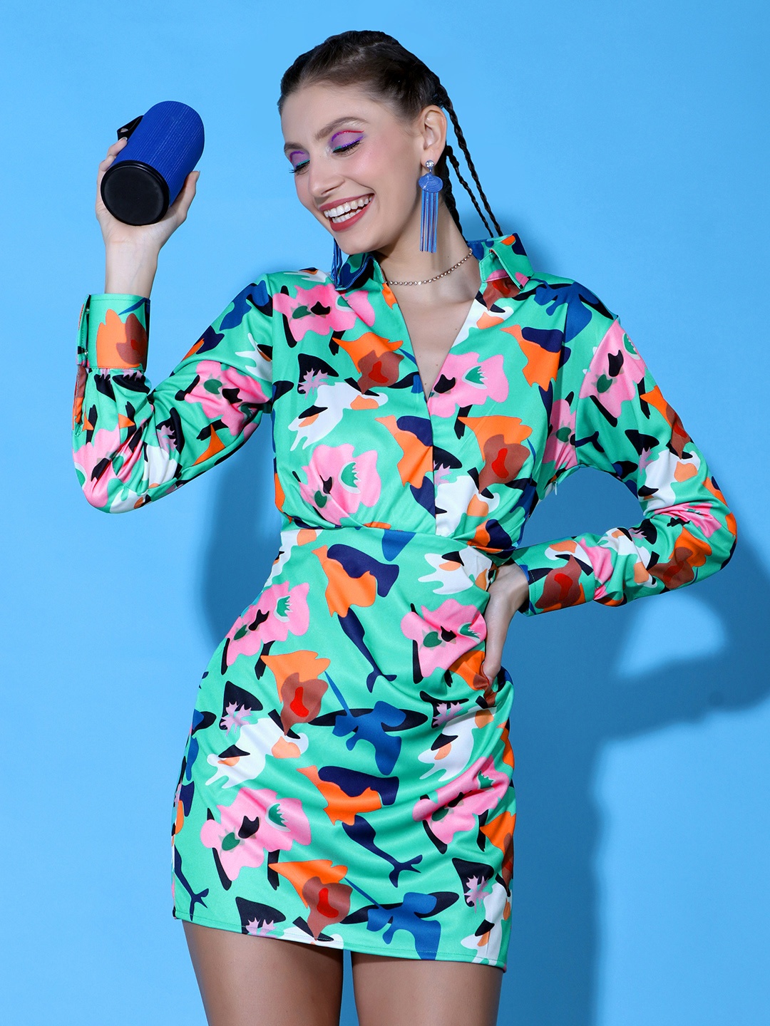 

Stylecast X Hersheinbox Printed Shirt Mini Dress, Green