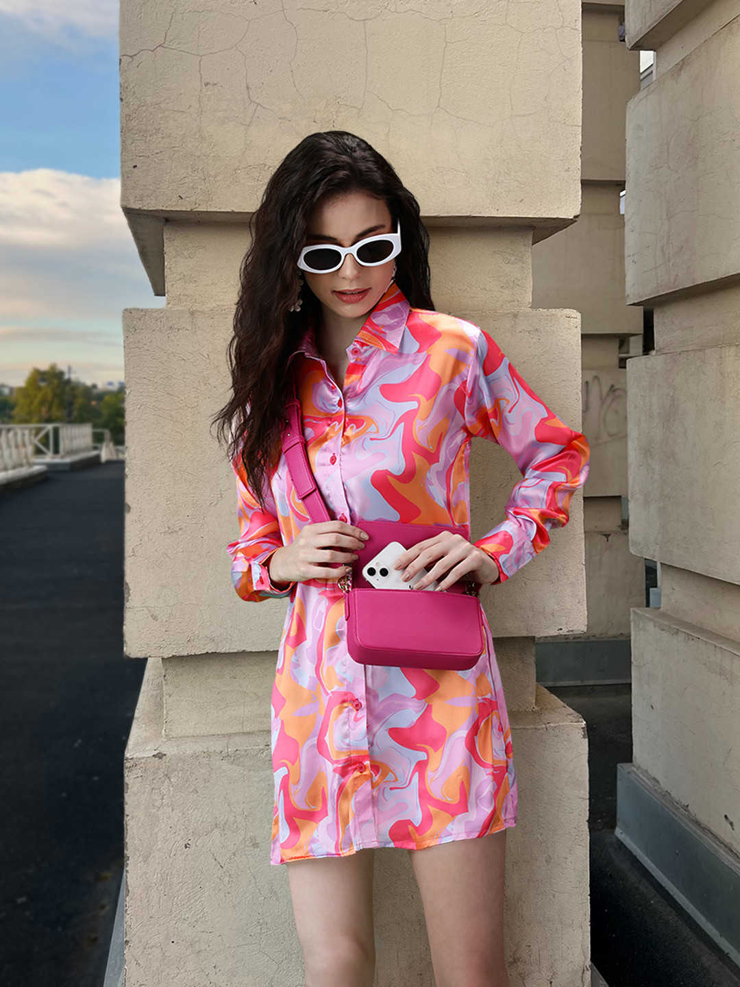 

Stylecast X Hersheinbox Printed Satin Shirt Mini Dress, Pink