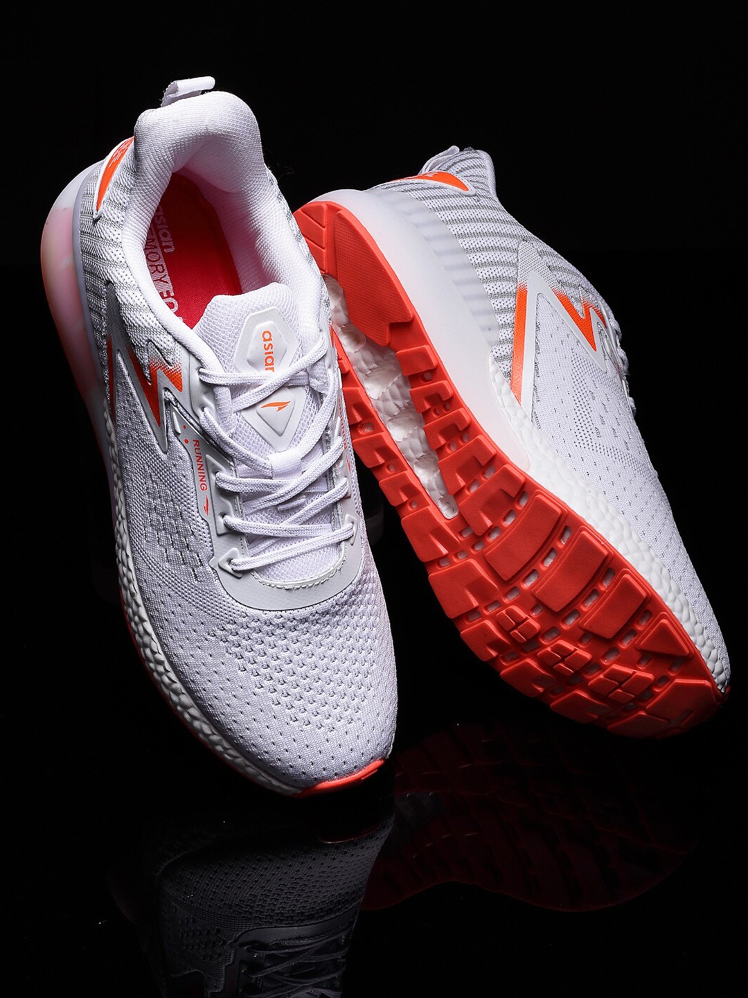 

ASIAN Men White & Orange Mesh Running Non-Marking Shoes