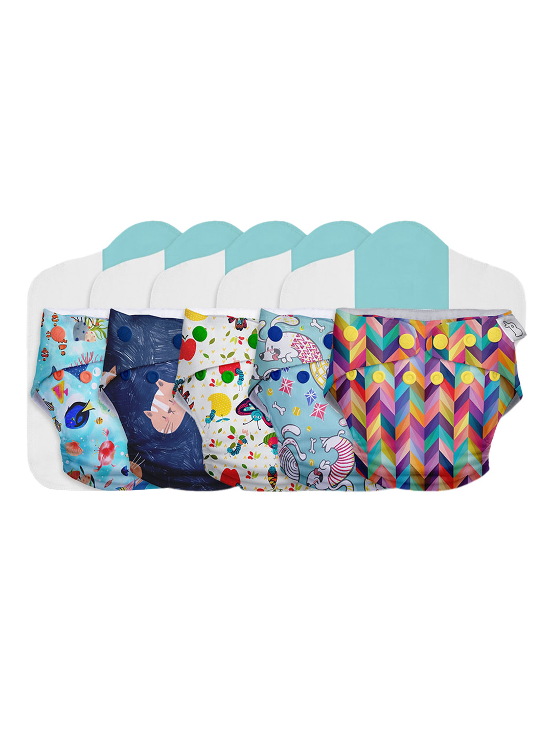 

SuperBottoms Pack of 5 Reusable Cloth Sustainable Diapers Combo Freesize UNO- New Version, Blue