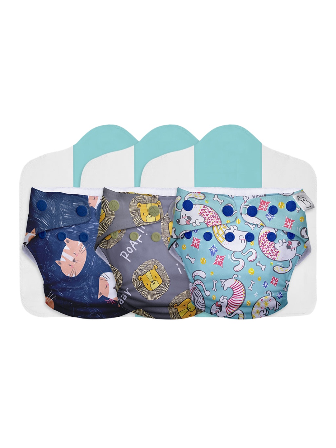 

SuperBottoms Pack of 3 Reusable Cloth Sustainable Diaper Combo Freesize UNO- New Version, Navy blue