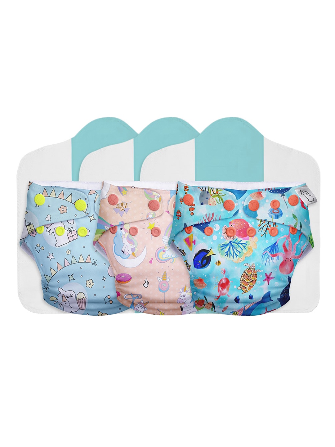 

SuperBottoms Pack of 3 Reusable Cloth Sustainable Diaper Combo Freesize UNO- New Version, Blue