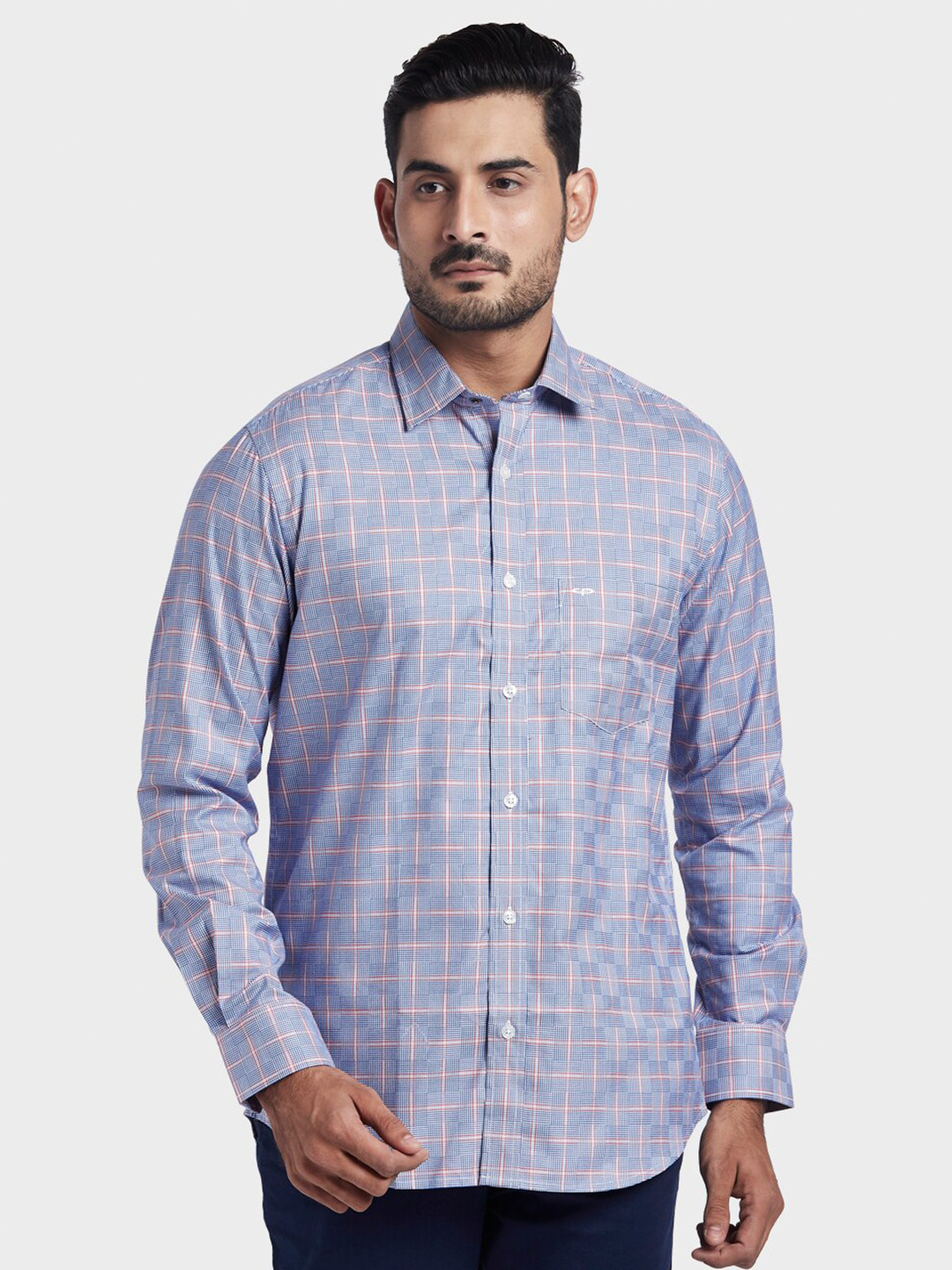 

ColorPlus Men Blue Tailored Fit Checked Casual Shirt