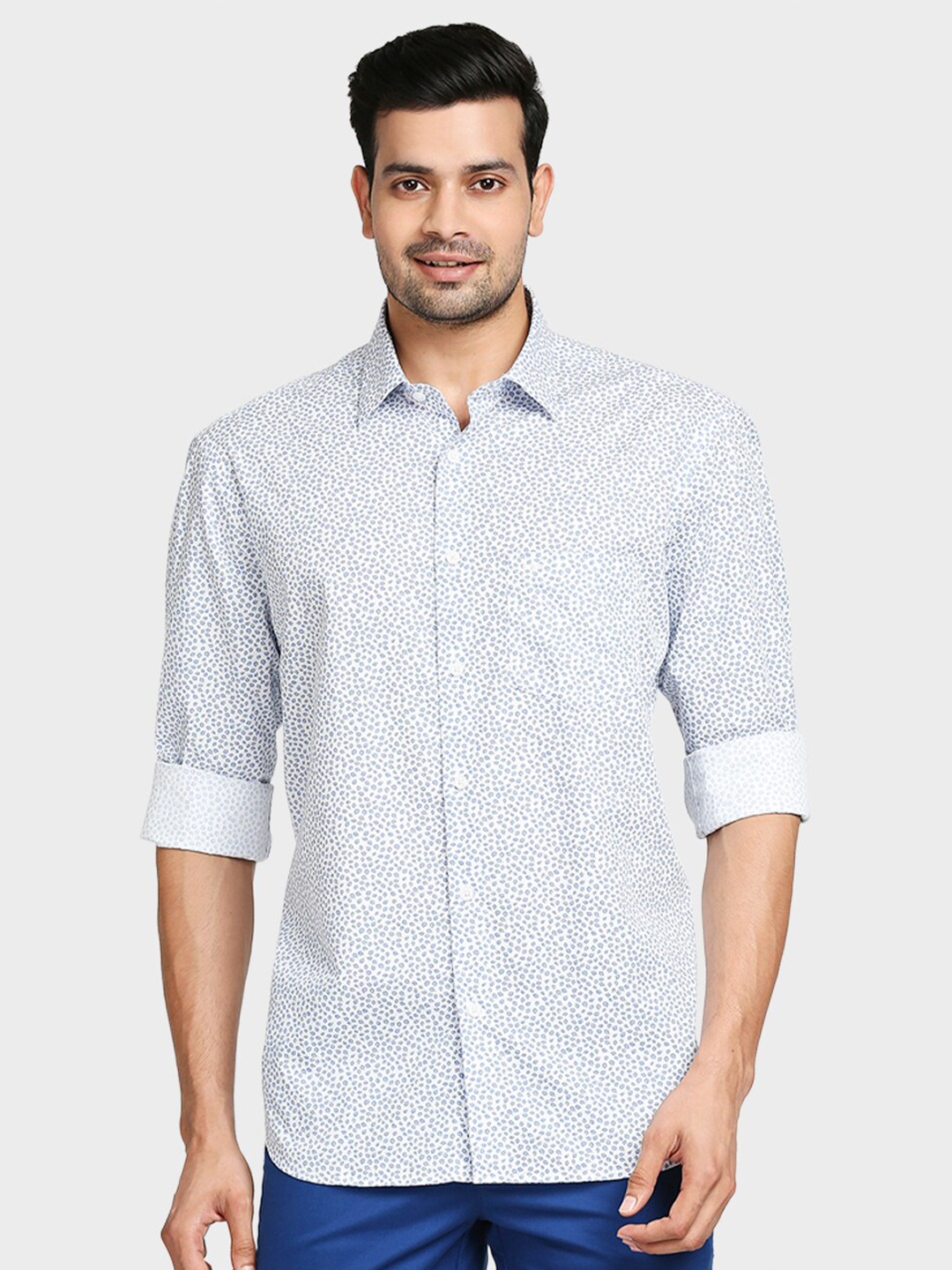 

ColorPlus Men Blue Tailored Fit Floral Printed Casual Shirt