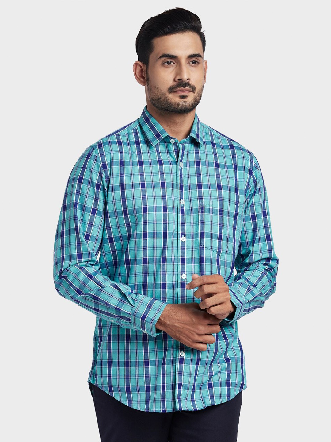 

ColorPlus Men Green Tailored Fit Tartan Checked Casual Shirt