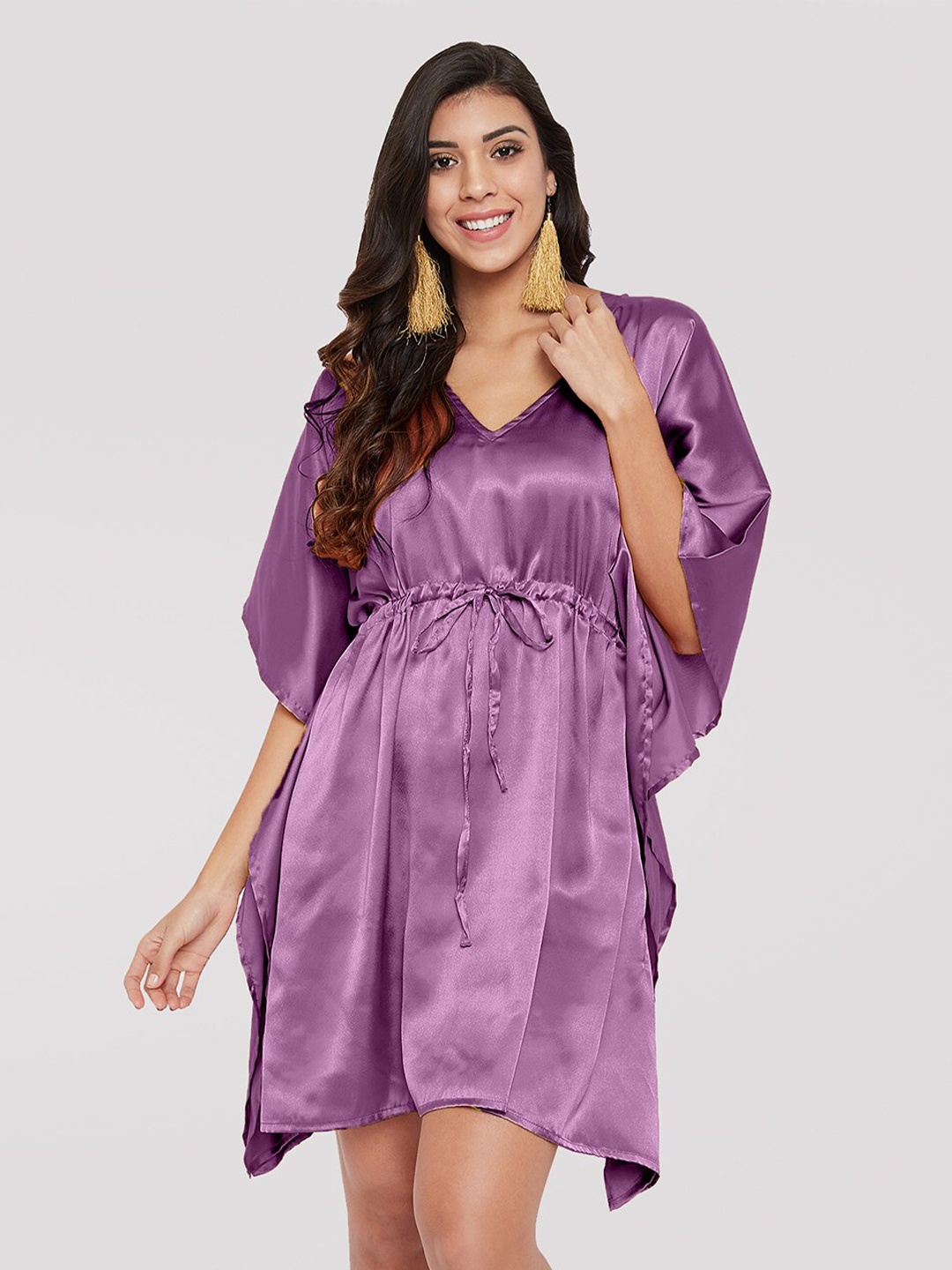 

Riara Plus Size Purple Solid Kaftan Dress