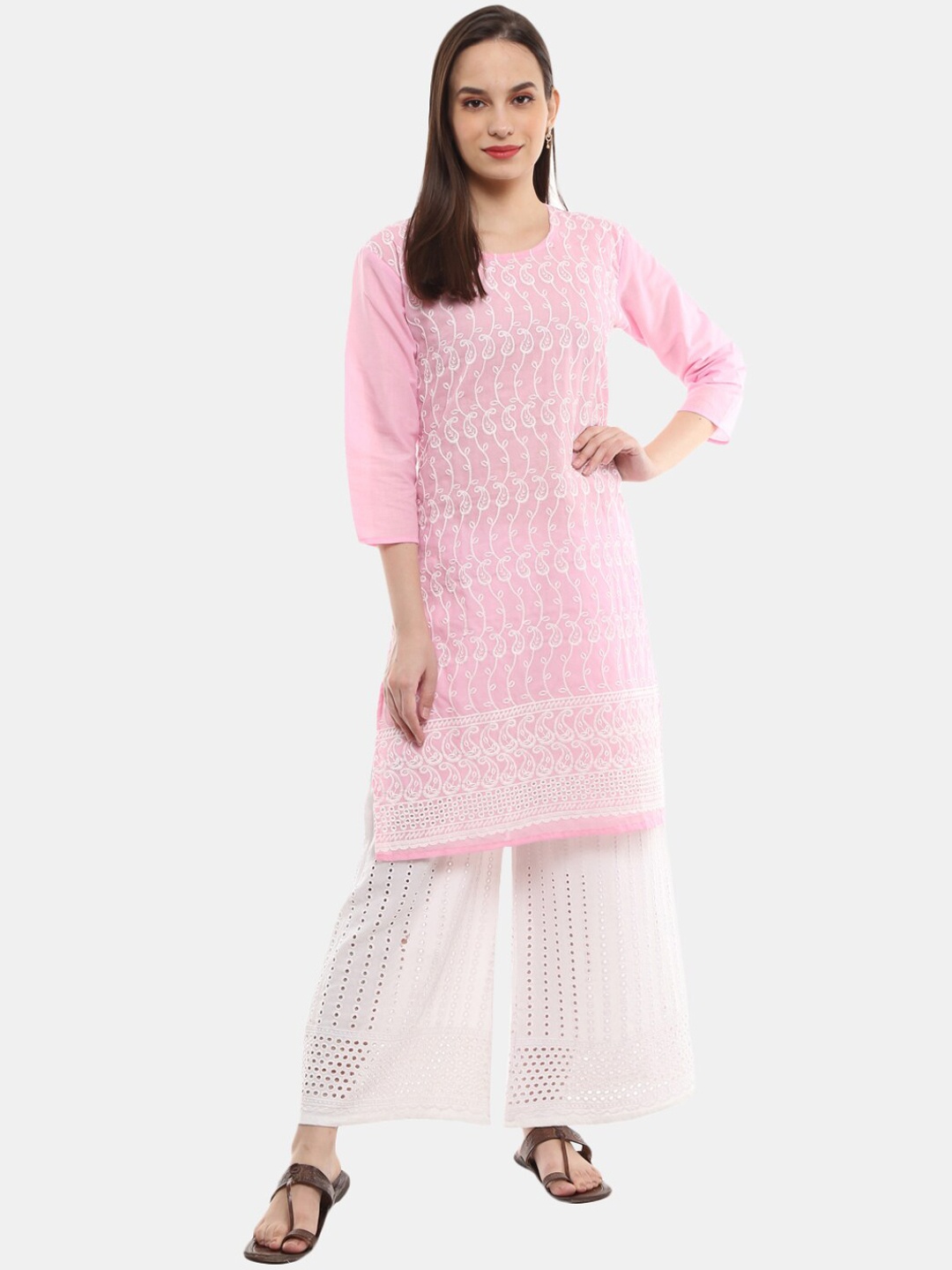 

Desi Mix Women Pink Embroidered Chikankari Kurta