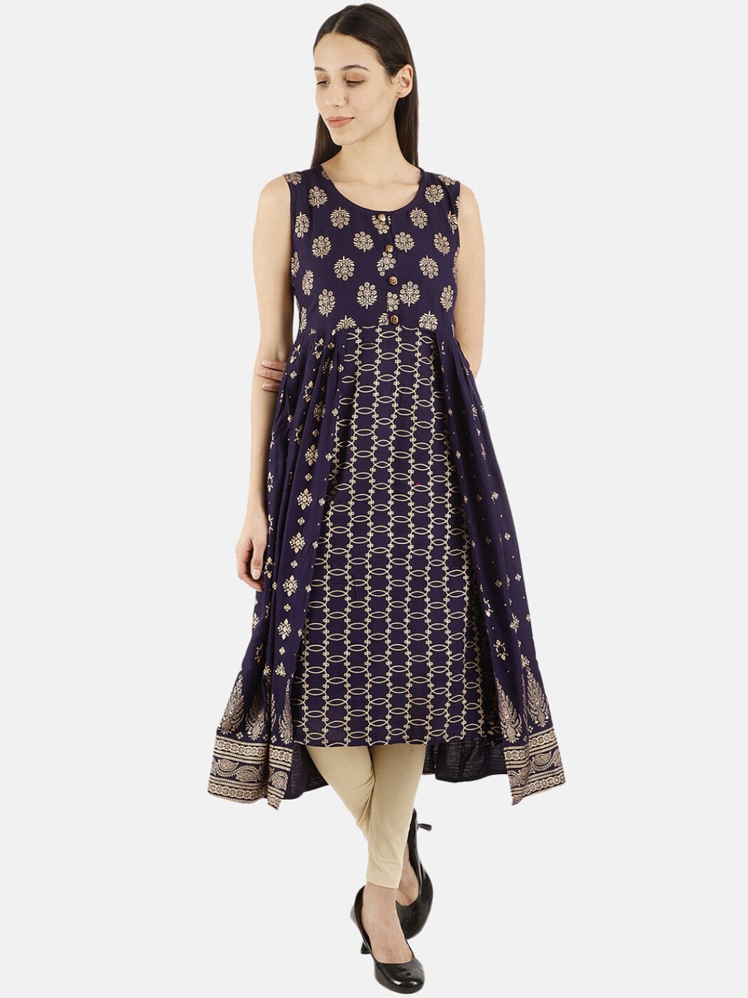 

Desi Mix Women Blue Ethnic Motifs Printed Anarkali Kurta