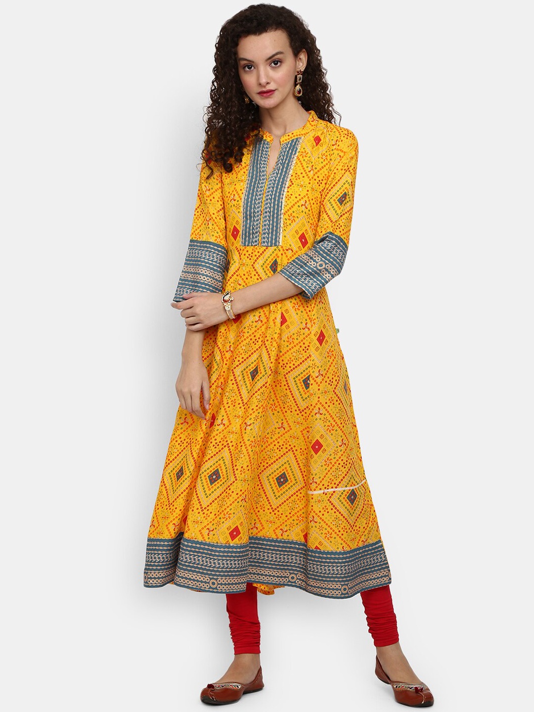 

Desi Mix Women Yellow Bandhani Printed Anarkali Kurta