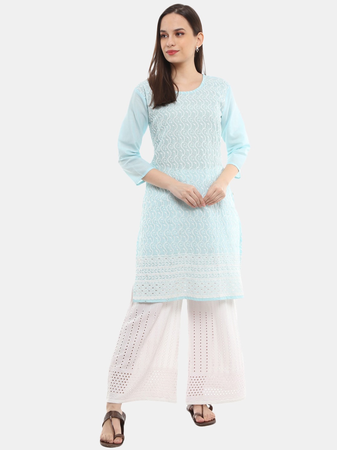 

Desi Mix Women Blue Ethnic Motifs Embroidered Poly Cotton Kurta