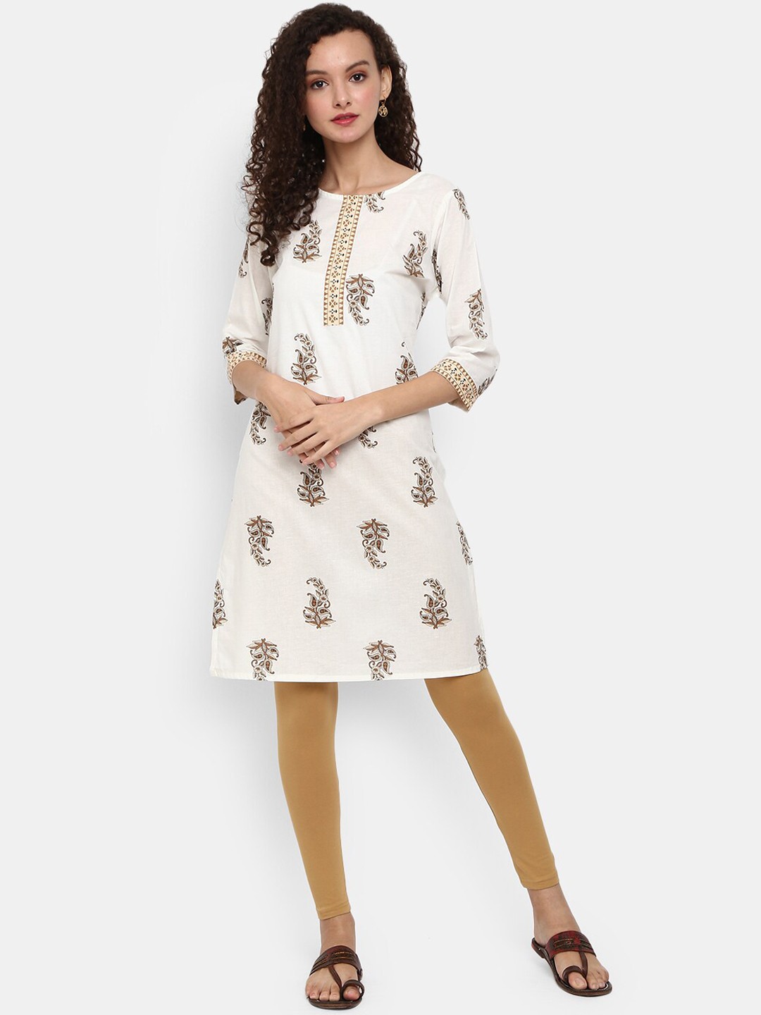 

Desi Mix Women White & Brown Floral Printed Kurta