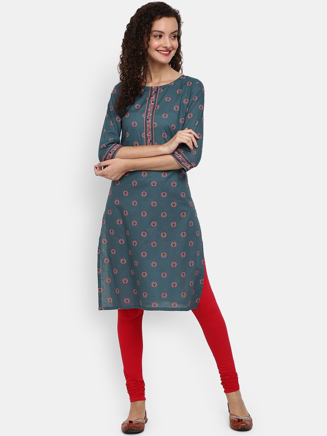 

Desi Mix Women Teal Geometric Printed Kurta