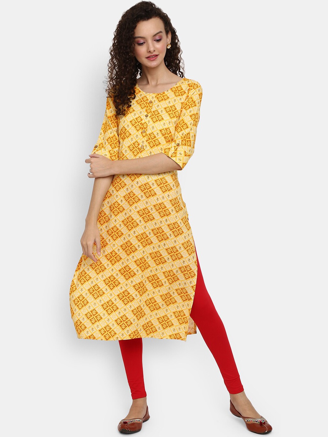 

Desi Mix Women Yellow Ethnic Motifs Printed Kurta
