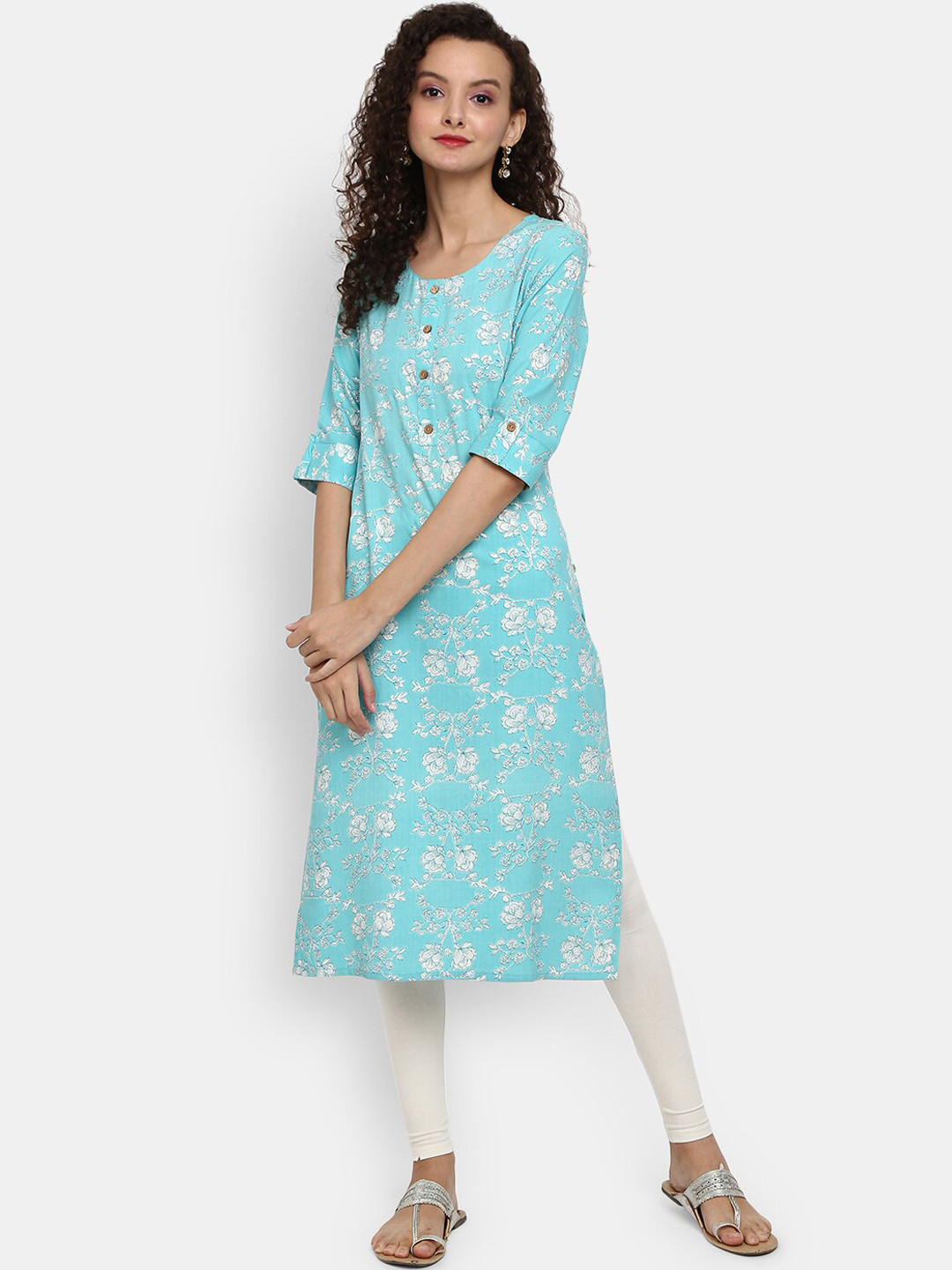 

Desi Mix Women Blue & White Floral Printed Kurta
