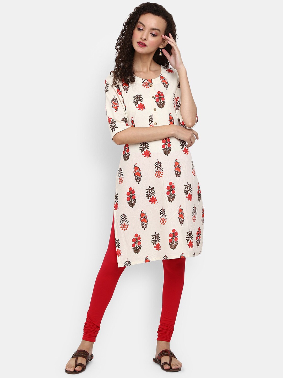 

Desi Mix Women Off White Floral Printed Kurta