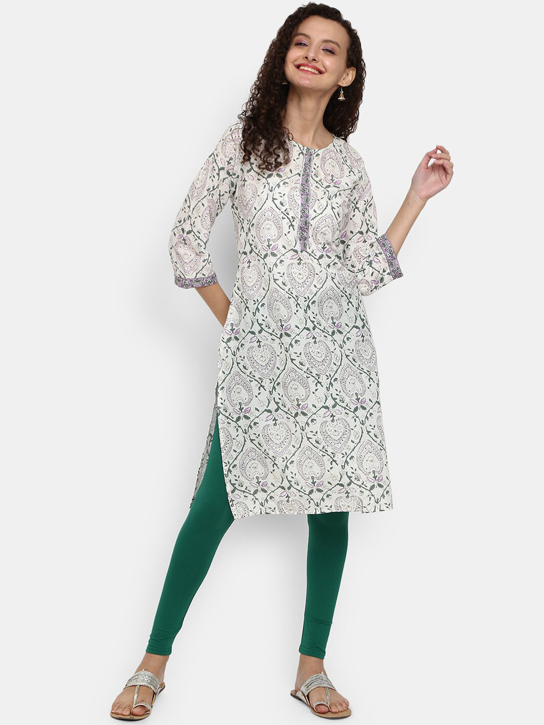 

Desi Mix Women Off White Ethnic Motifs Printed Kurta