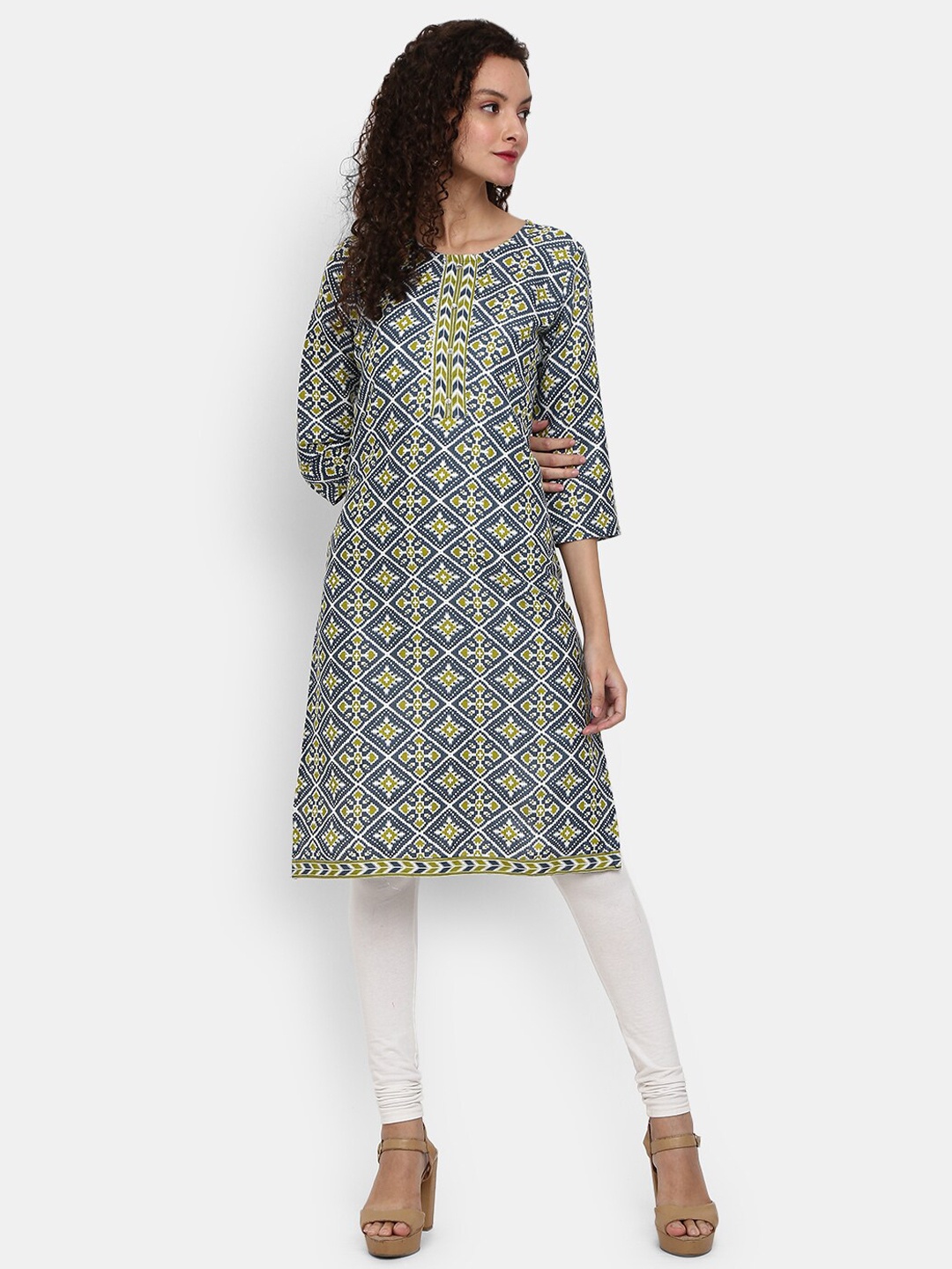 

Desi Mix Women Grey Ethnic Printed Thread Work Kurta