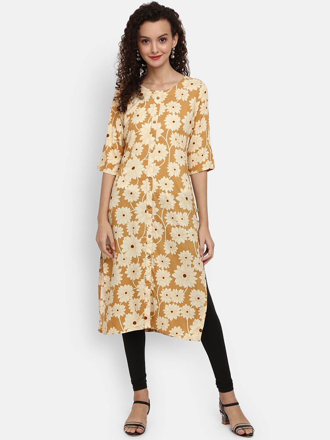 

Desi Mix Women Beige Floral Printed Kurta