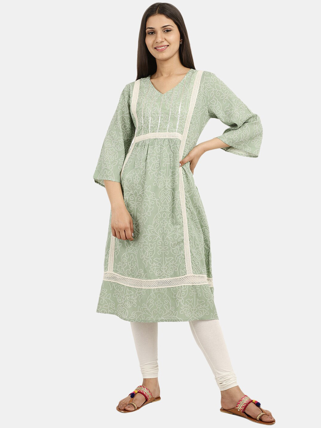

Desi Mix Women Green Bandhani Printed Kurta