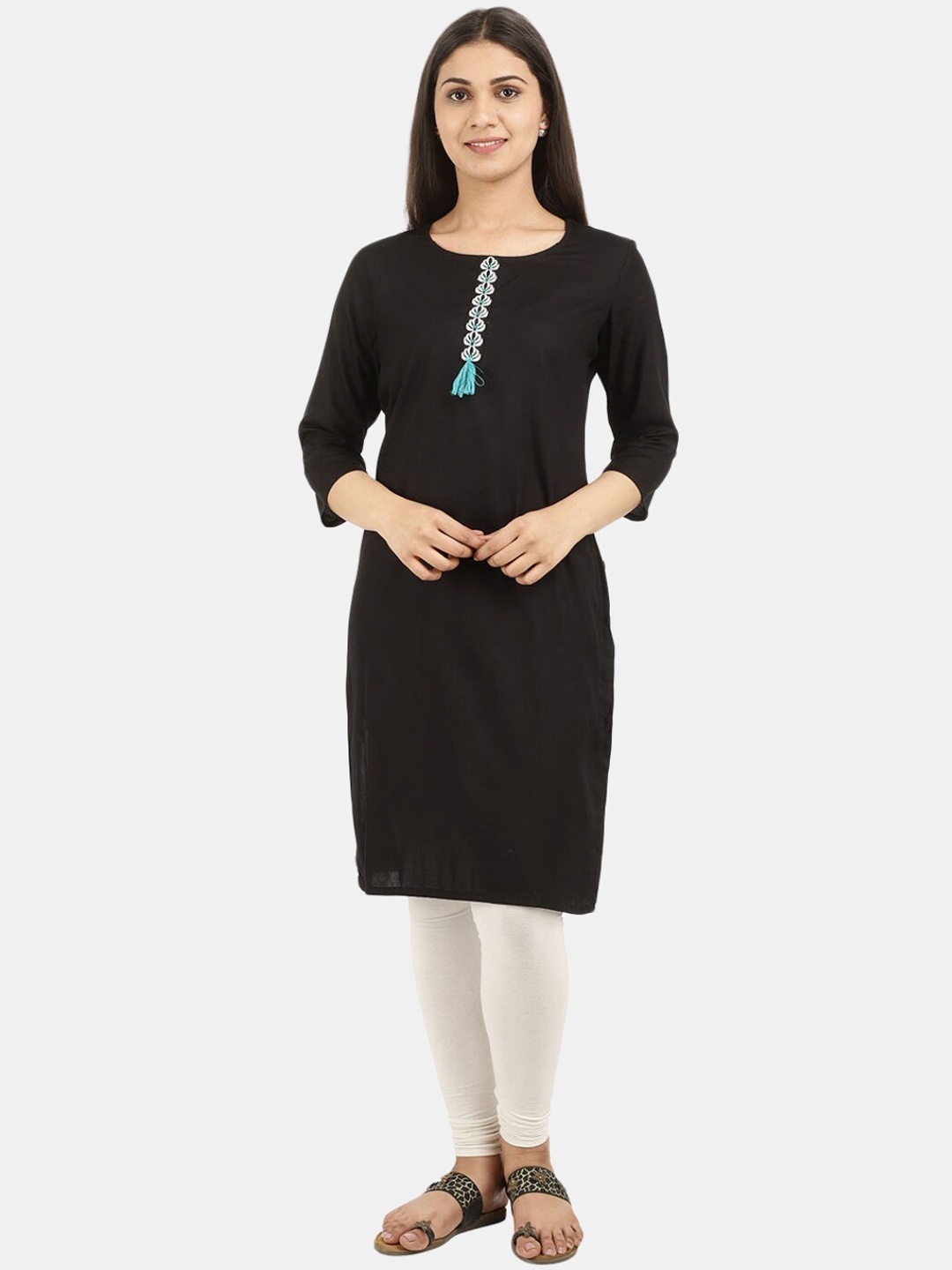 

Desi Mix Women Black & White Embellished Kurta