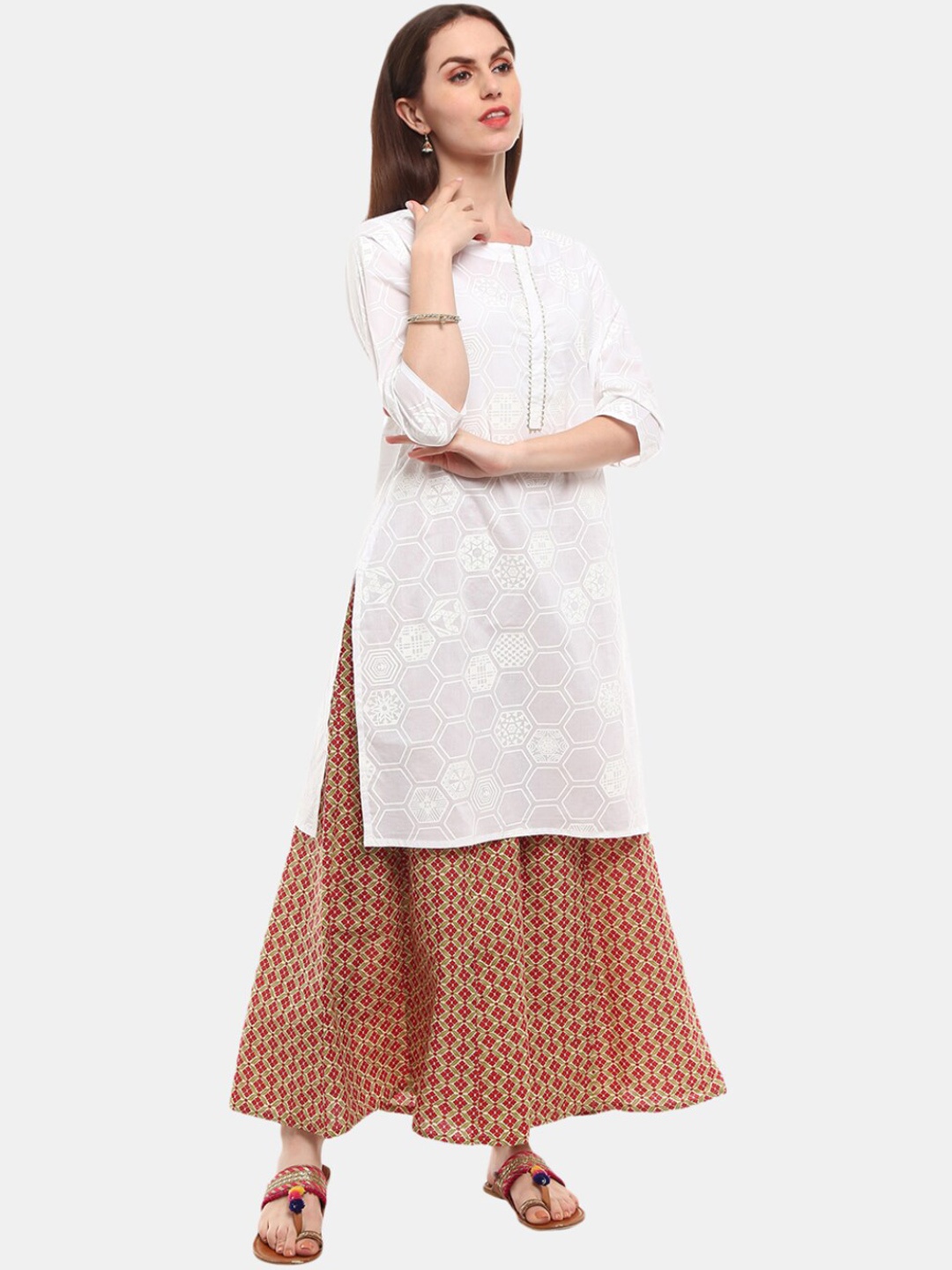 

Desi Mix Women White Thread Work Kurta