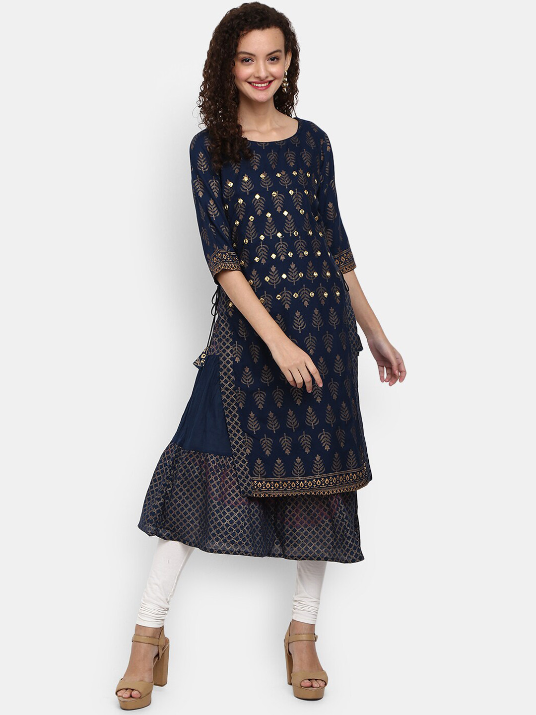 

Desi Mix Women Navy Blue Ethnic Motifs Printed Kurta