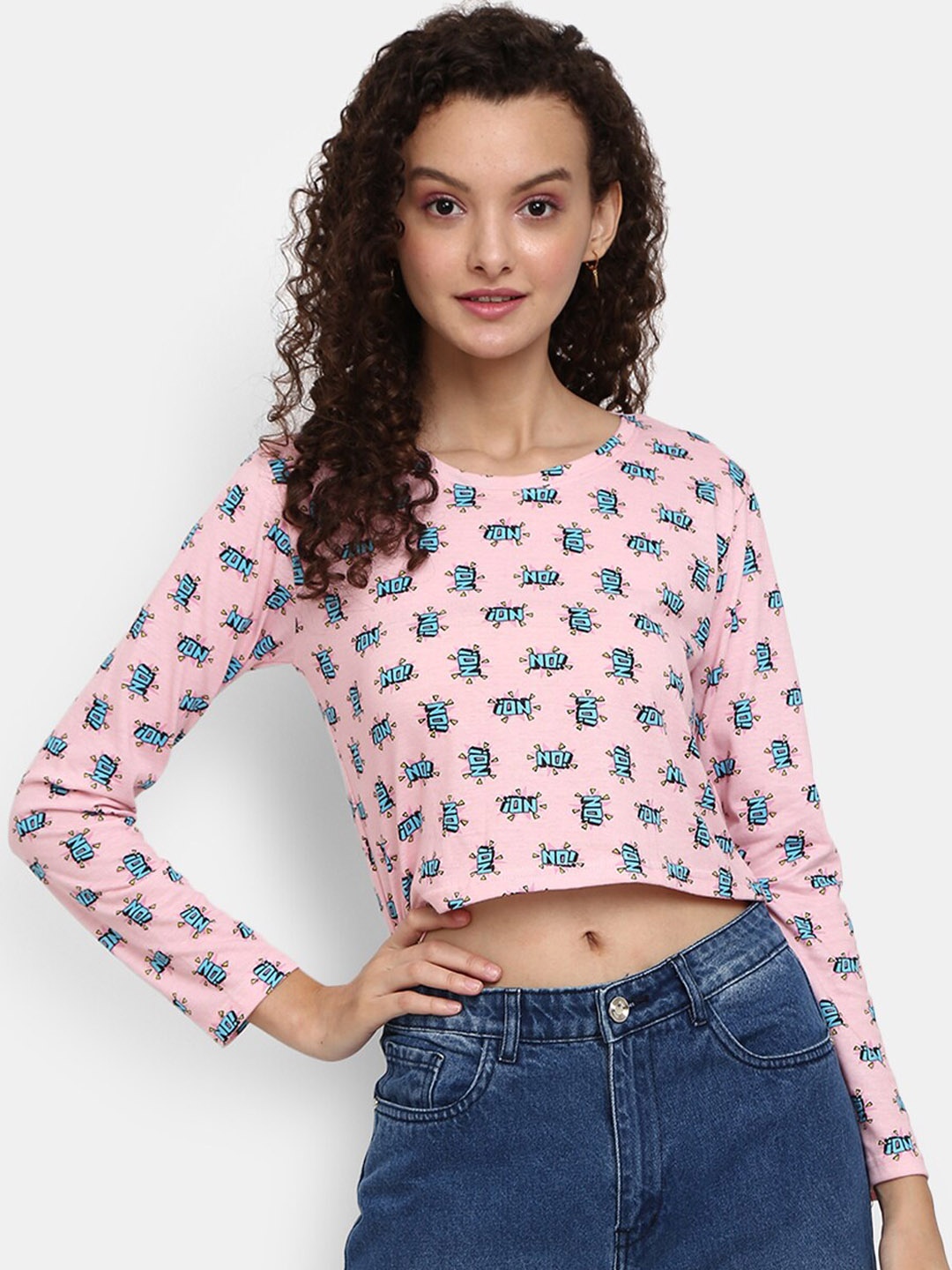 

Desi Mix Women Pink & Blue Printed Crop Top