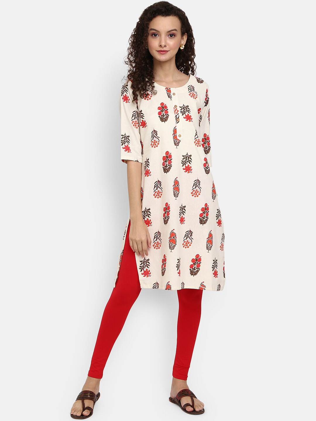 

Desi Mix Women Off White Floral Printed Kurta
