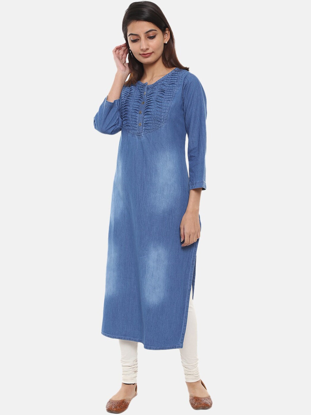 

Desi Mix Women Blue Dyed Denim Kurta