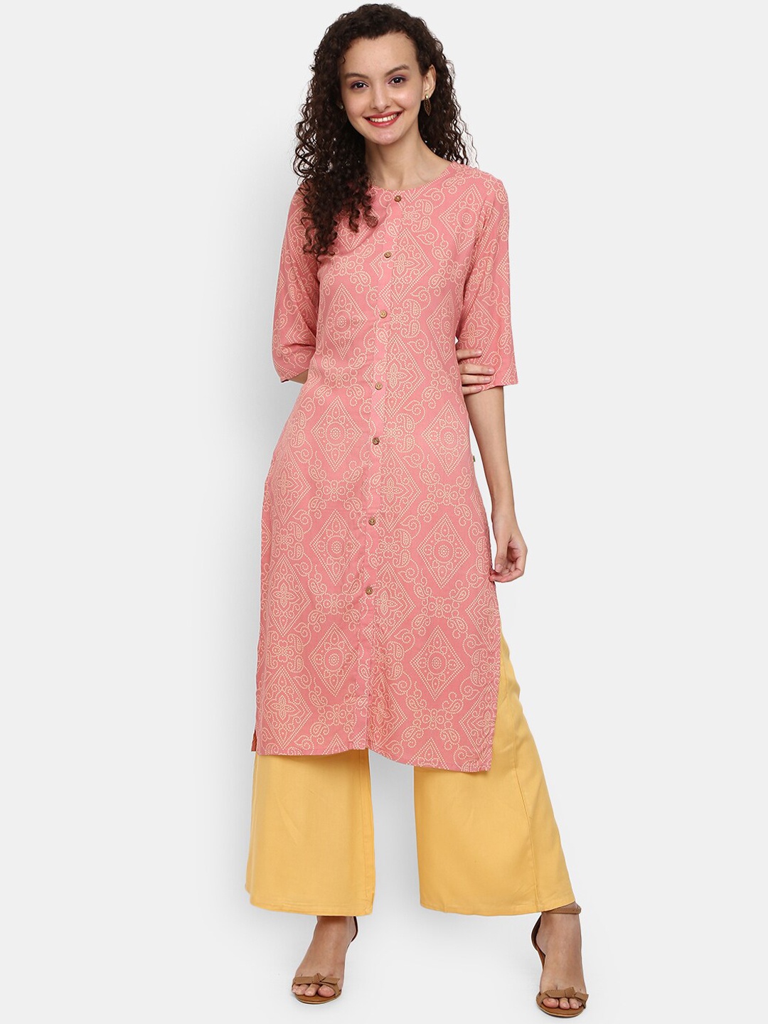 

Desi Mix Women Pink Ethnic Motifs Printed Kurta