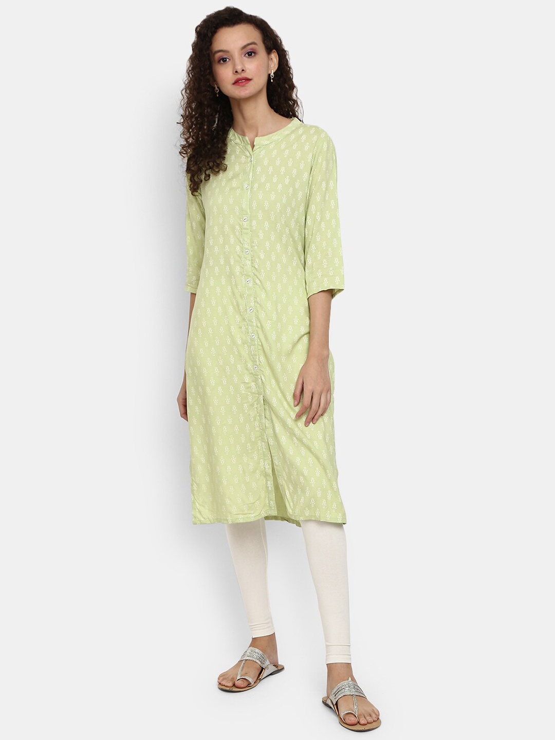 

Desi Mix Women Green Ethnic Motifs Gotta Patti Kurta