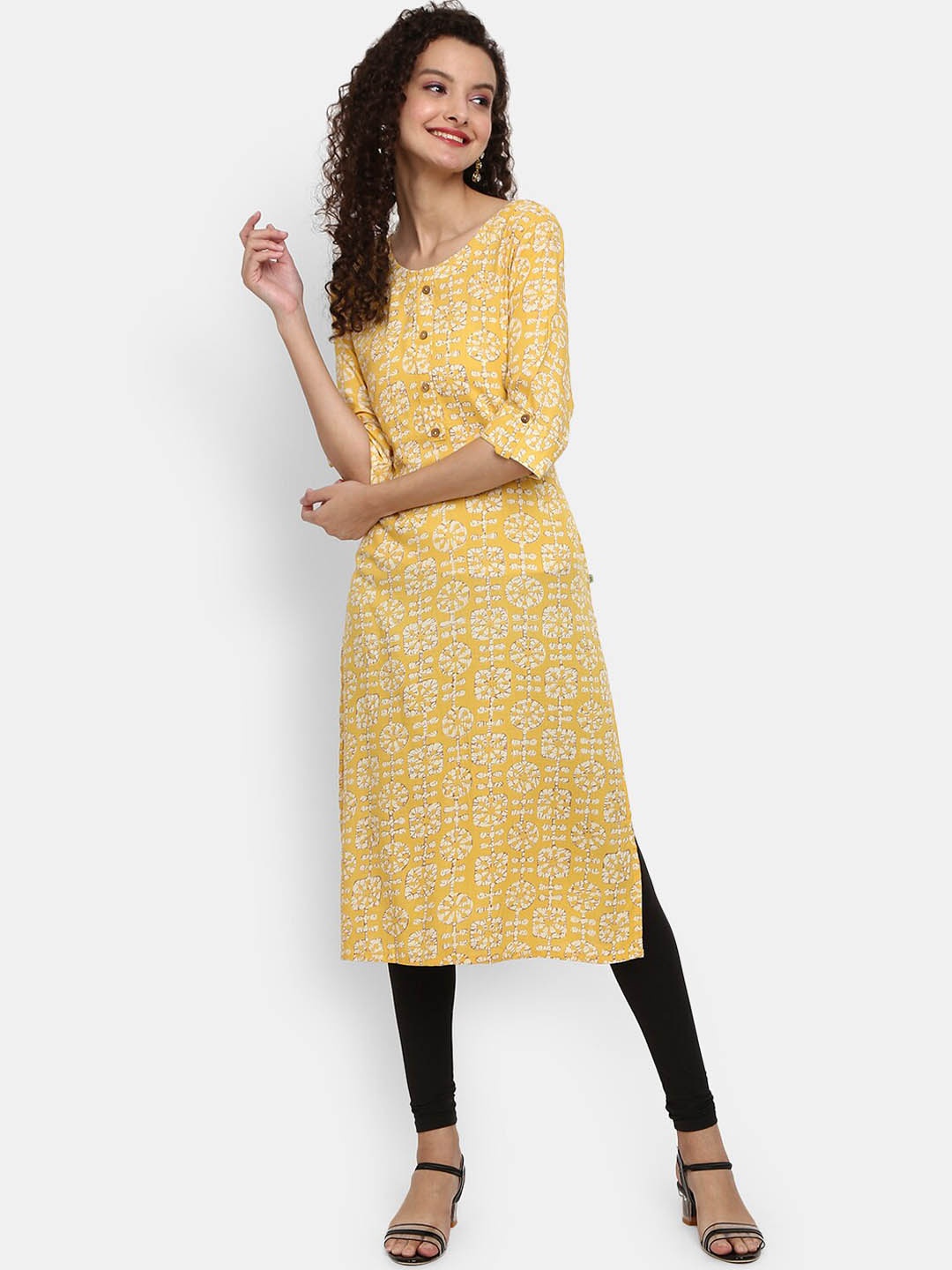 

Desi Mix Women Yellow Geometric Printed Kurta