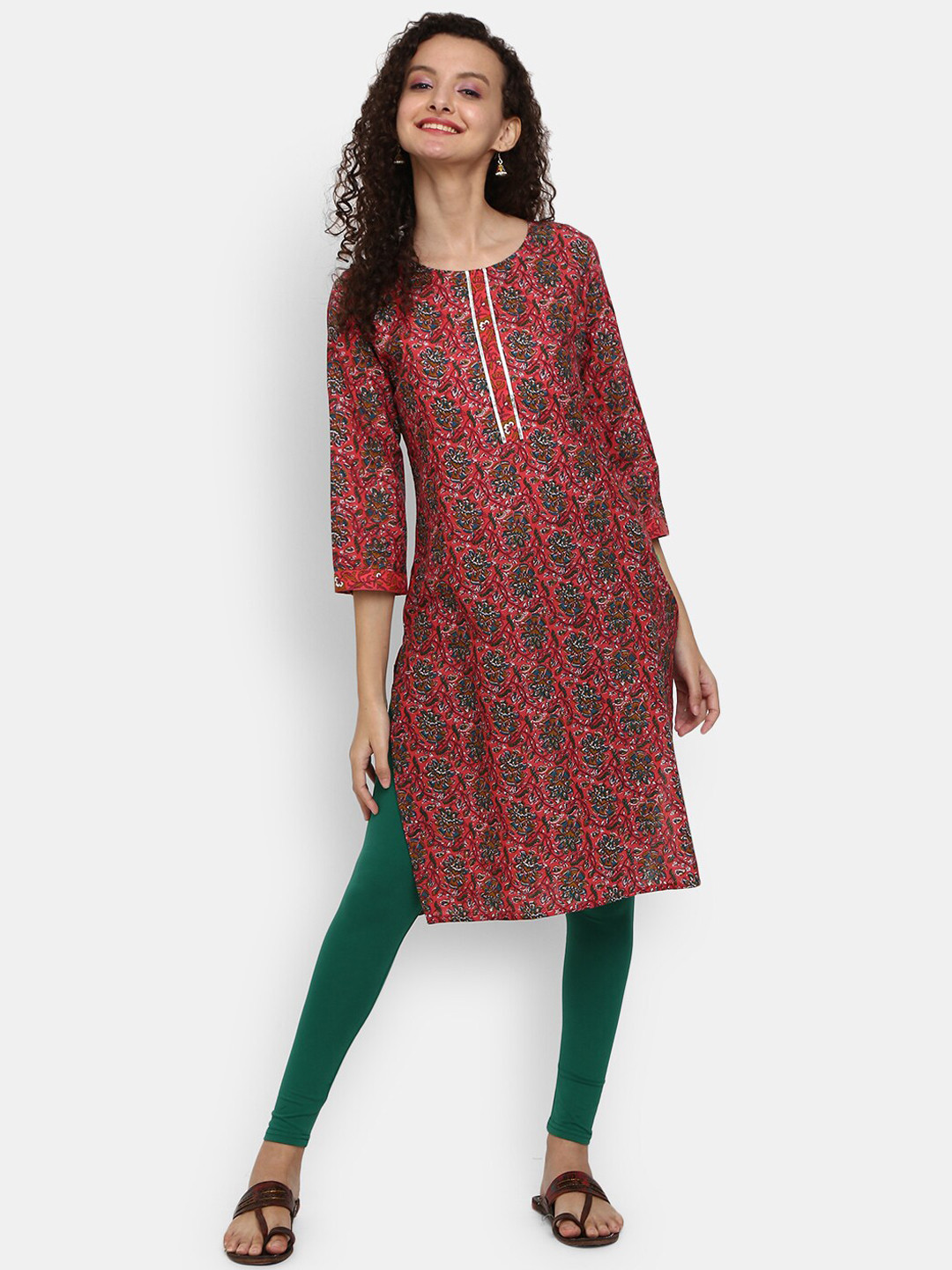 

Desi Mix Women Red Floral Printed Kurta