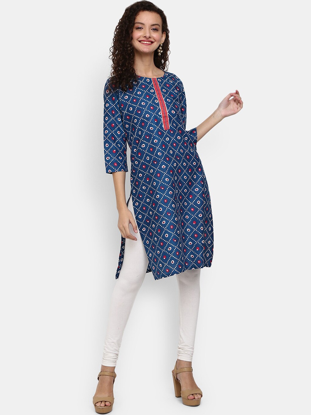 

Desi Mix Women Blue Geometric Printed Cotton Kurta