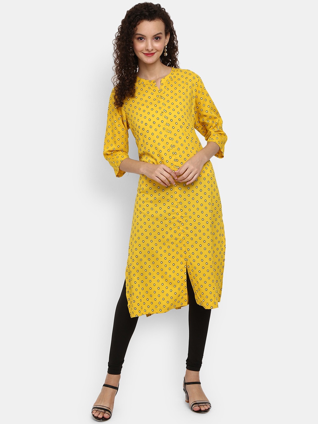 

Desi Mix Women Yellow & Black Floral Printed Kurta